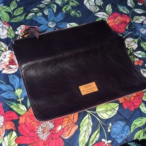 Leather clutch/laptop case in plum